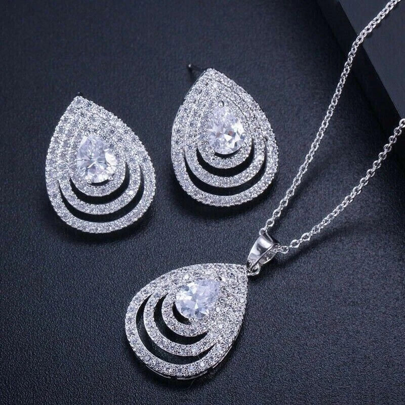 Women’s White Diamond & White cubic zirconia Necklace Set