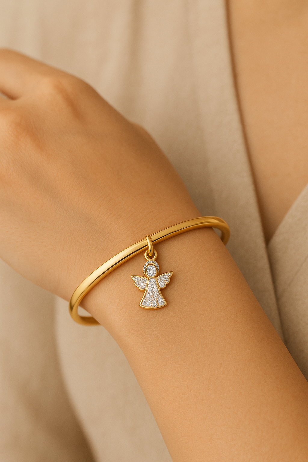 Women’s Bangle Bracelet 925 Sterling Silver with Angel Charm