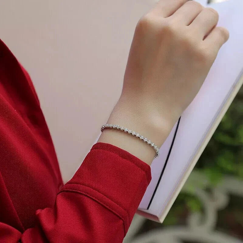 Elegant Women's 925 Sterling Silver Bracelet with Cubic Zirconia Diamonds