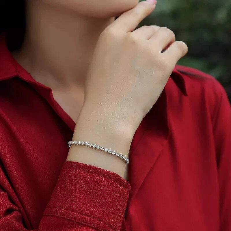 Elegant Women's 925 Sterling Silver Bracelet with Cubic Zirconia Diamonds