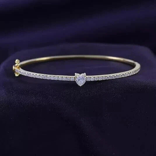 925 Sterling Silver Women’s Bangle Bracelet Round Cut Cubic Zirconia Diamond White Gold Plated