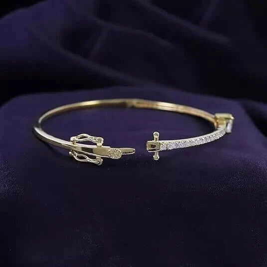 925 Sterling Silver Women’s Bangle Bracelet Round Cut Cubic Zirconia Diamond White Gold Plated