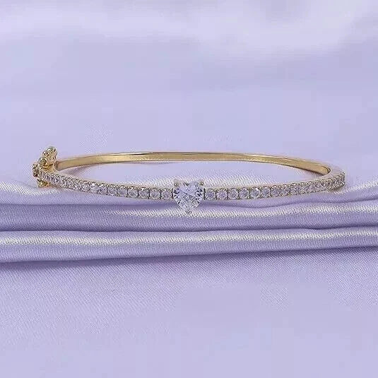 925 Sterling Silver Women’s Bangle Bracelet Round Cut Cubic Zirconia Diamond White Gold Plated