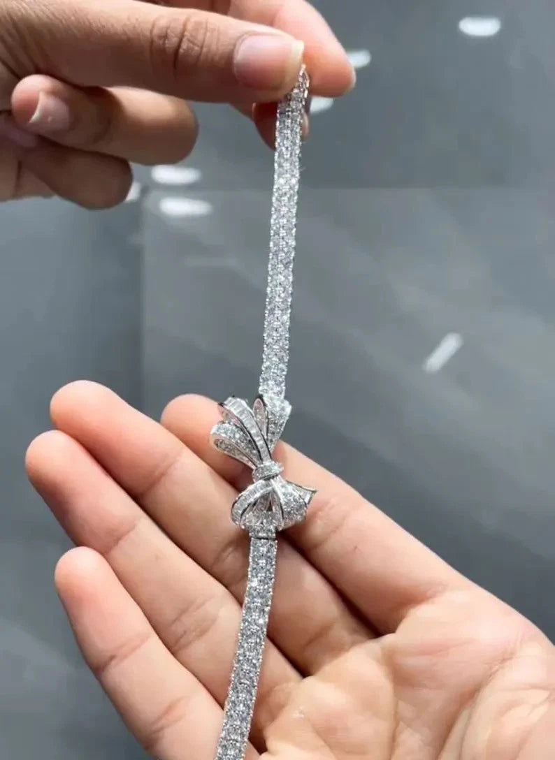 925 Sterling Silver Women's Bracelet 7 Inch with Cubic Zirconia Diamonds and White Gold Plating