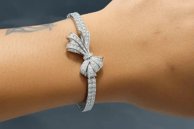 925 Sterling Silver Women's Bracelet 7 Inch with Cubic Zirconia Diamonds and White Gold Plating