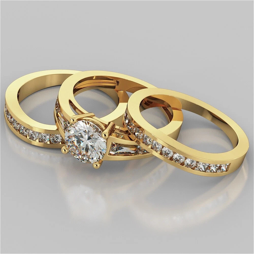 925 Sterling Silver Women's Engagement/Wedding Ring Set with Cubic Zirconia