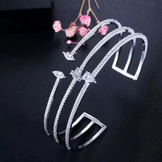 Women’s Round Cut 925 Sterling Silver Cubic Zirconia Diamond Bangle