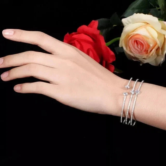 Women’s Round Cut 925 Sterling Silver Cubic Zirconia Diamond Bangle