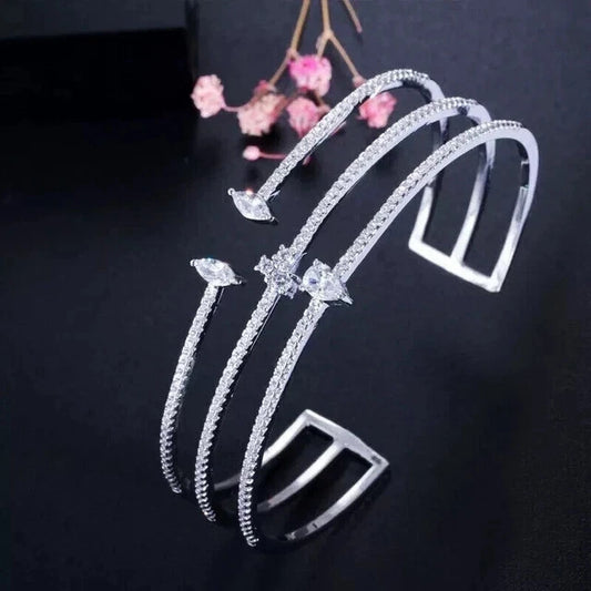 Women’s Round Cut 925 Sterling Silver Cubic Zirconia Diamond Bangle