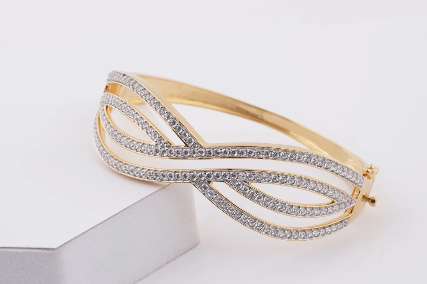 Women’s Round Cut 925 Sterling Silver Cubic Zirconia Diamond Bangle – Yellow Gold Plated, Size 54