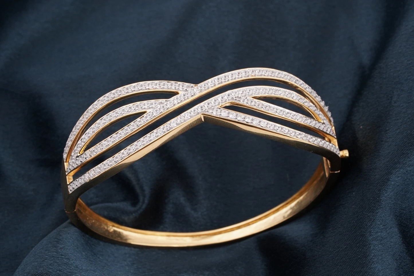 Women’s Round Cut 925 Sterling Silver Cubic Zirconia Diamond Bangle – Yellow Gold Plated, Size 54