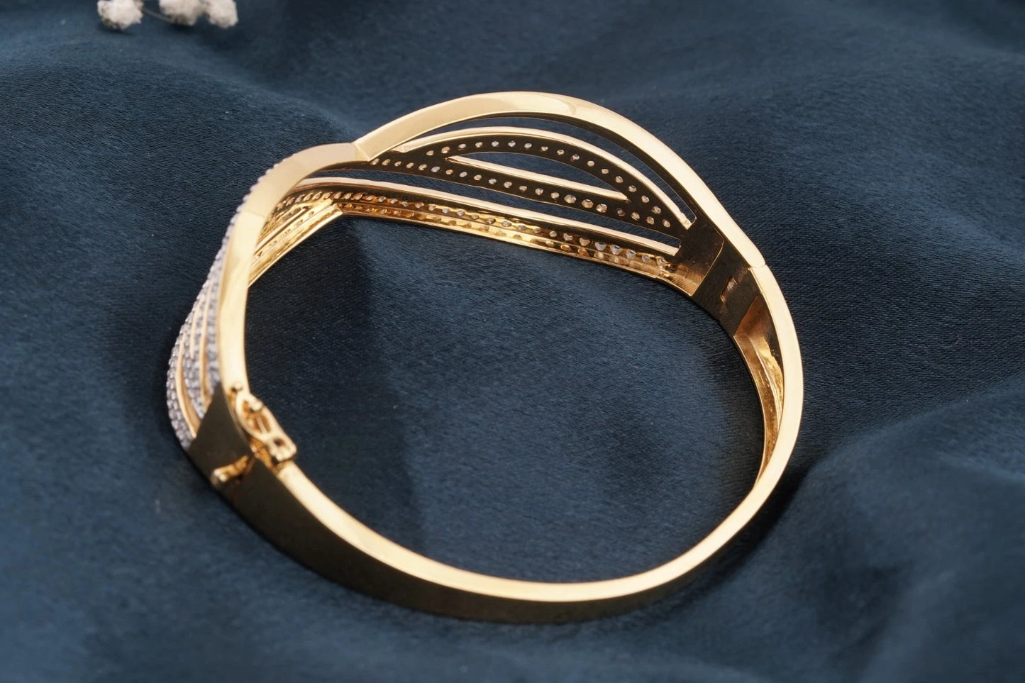 Women’s Round Cut 925 Sterling Silver Cubic Zirconia Diamond Bangle – Yellow Gold Plated, Size 54