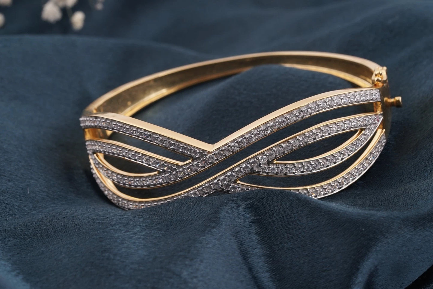 Women’s Round Cut 925 Sterling Silver Cubic Zirconia Diamond Bangle – Yellow Gold Plated, Size 54