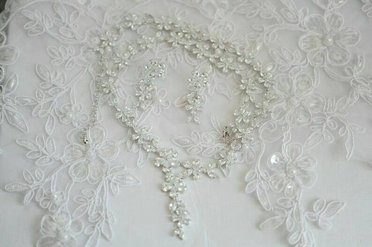 Women’s Round Cut 925 Sterling Silver Cubic Zirconia Diamond Necklace & Earrings Set