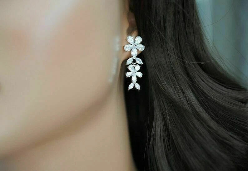 Women’s Round Cut 925 Sterling Silver Cubic Zirconia Diamond Necklace & Earrings Set