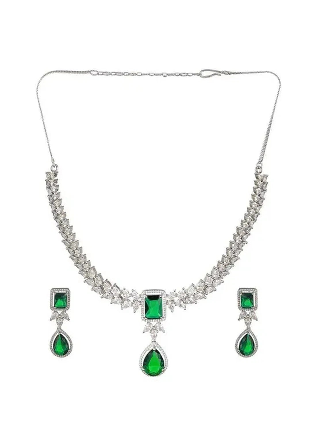 Elegant 925 Sterling Silver Diamond Look Necklace Set for Women
