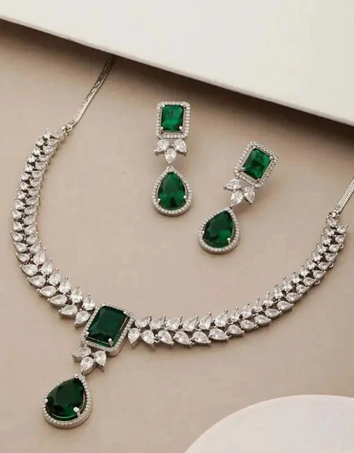 Elegant 925 Sterling Silver Diamond Look Necklace Set for Women