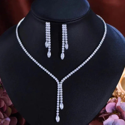 Bridal & Party Necklace & Earrings Set – Diamond-Look Cubic Zirconia