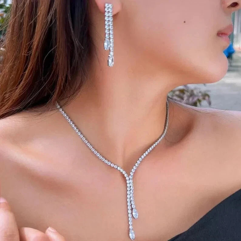 Bridal & Party Necklace & Earrings Set – Diamond-Look Cubic Zirconia