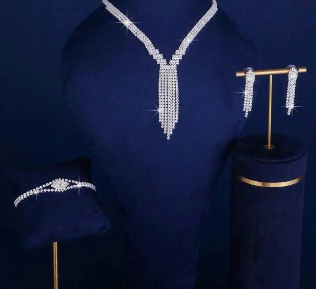 Women’s Necklace Set 925 Sterling Silver with White Cubic Zirconia Diamonds