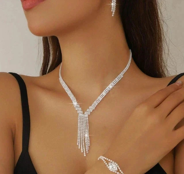 Women’s Necklace Set 925 Sterling Silver with White Cubic Zirconia Diamonds