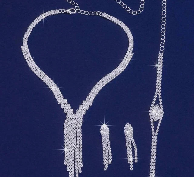 Women’s Necklace Set 925 Sterling Silver with White Cubic Zirconia Diamonds