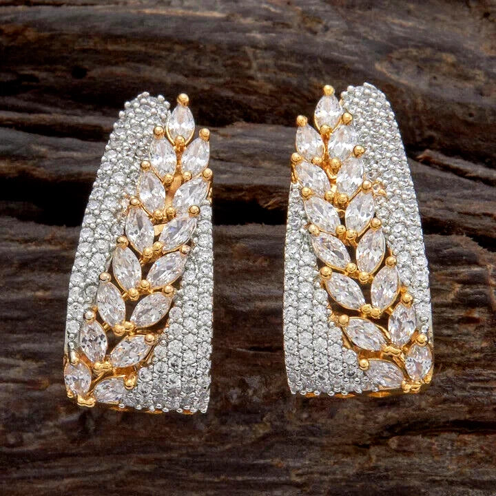 Women’s Fancy Hoop Earrings with White Moissanite Diamonds – 925 Sterling Silver