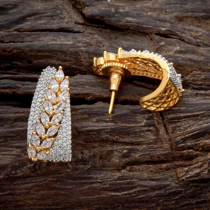 Women’s Fancy Hoop Earrings with White Moissanite Diamonds – 925 Sterling Silver