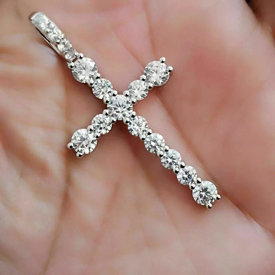 Women’s Cross Pendant 925 Sterling Silver Cubic Zirconia Necklace