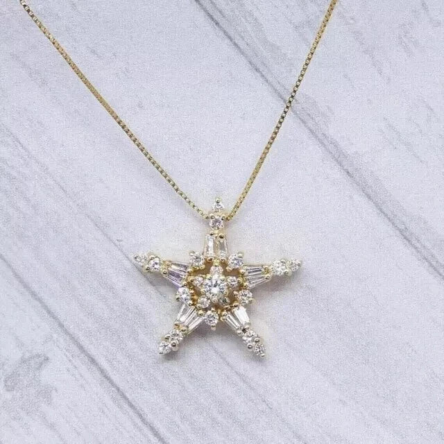 Women’s Fancy Star Pendant Necklace 925 Sterling Silver Cubic Zirconia