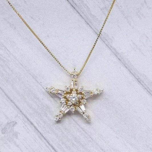 Women’s Fancy Star Pendant Necklace 925 Sterling Silver Cubic Zirconia