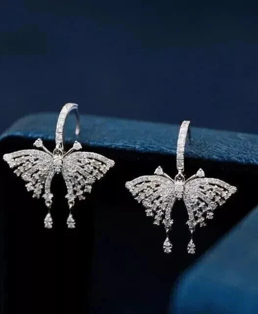 Fancy Women's White Moissanite Diamond Look Dangle Earrings.