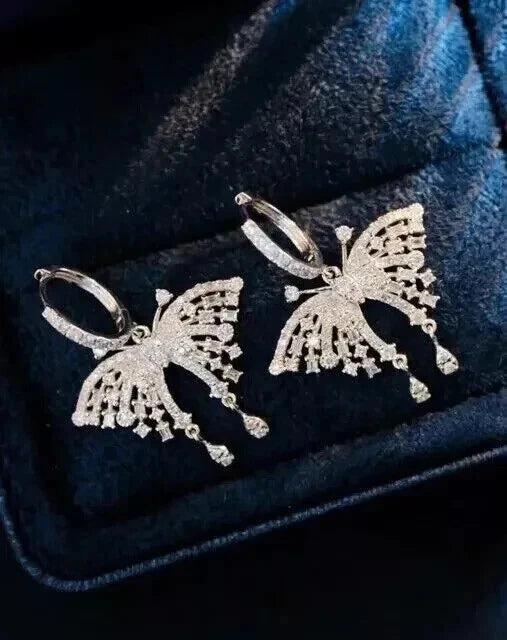 Fancy Women's White Moissanite Diamond Look Dangle Earrings.