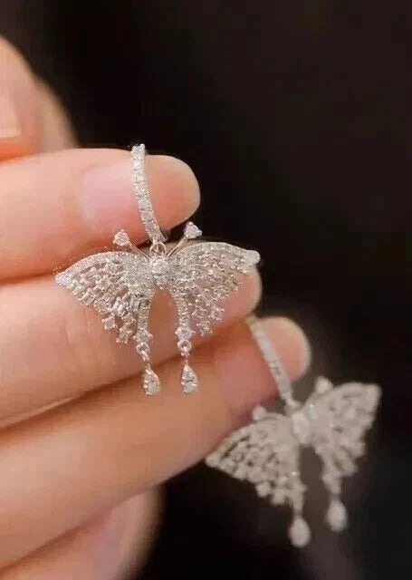 Fancy Women's White Moissanite Diamond Look Dangle Earrings.